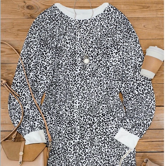 New Leopard Mini Sweater Dress w/ Side Zipper - Picture 3 of 14